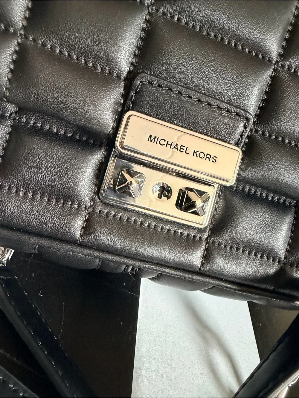 Authentic Michael Kors Black Quilted Shoulder Bag with Silver Chain